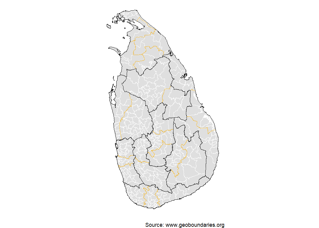 Map of all administration levels for Sri Lanka